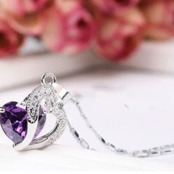 Purple Heart Charm & Silver Pendant Necklace - Picture 3 of 3